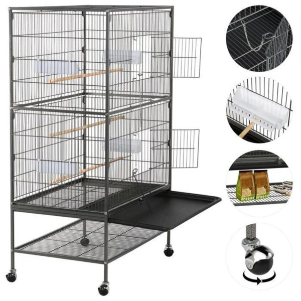 Grand cage pour Canaries - Perroquet - Perruches - Cacatoès - Ara 79x52x132 cm - Yaheetech
